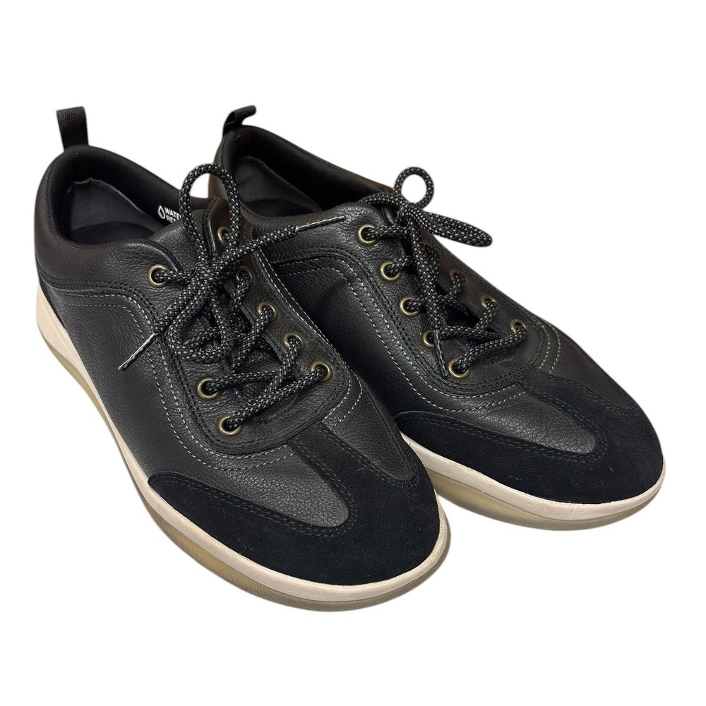 Vionic Nyla Black Leather Lace Up Sneakers Comfort Walking Travel Orthotic Shoes